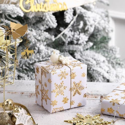 WRAPAHOLIC 30 Inch 3D Kraft Christmas Wrapping Paper - 30 Inch x 16.5 Feet - Gold and White Snowflake Wrapping Paper with Embossed Perfect for Christmas, Holiday, Party Celebration - color: Christmas Snowflakes - White & Gold, size: 30 inch x 16.5 feet