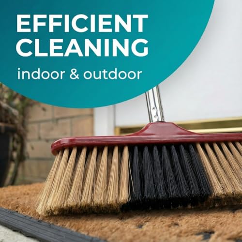 HELOMOR Indoor Broom with Dustpan Combo Set, Long Handle Floor Sweeping Broom for Kitchen, Garage, Office, Bathroom, Wood & Parquet Floors (2 Pack)