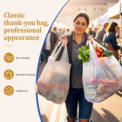 Fullhawl 100 Pack Thank You Plastic Shopping Bags with Handles, White