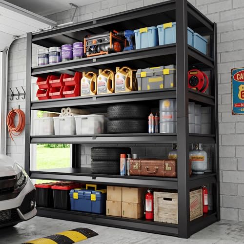 REIBII 84.1" H Garage Shelving, 3500LBS Storage Shelves Heavy Duty, Adjustable 6-Tier Metal Shelving for Commercial, Warehouse, Basement, Garage,Shop, 55.1" W x 25.8" D x 84.1" H - size: 6-Tier, 55.1"W x 25.8"D x 84.1"H