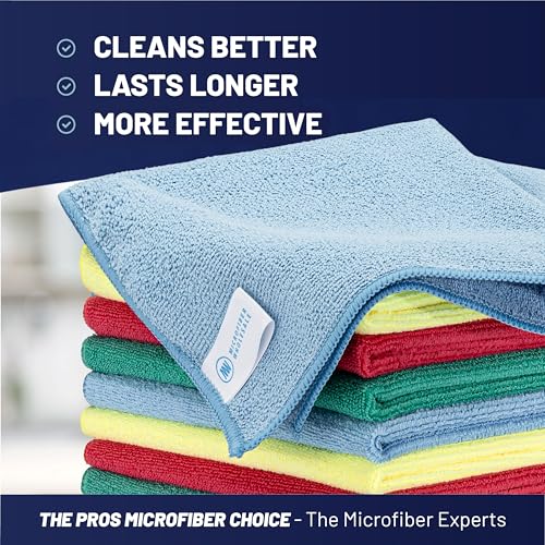 MW Pro Microfiber Cleaning Cloth | Blue Green Red Yellow | 12 Pack | 16” x 16” | All Purpose Microfiber Towels - Clean, Dust, Polish, Scrub, Absorbent - color: Blue, Green, Red, Yellow
