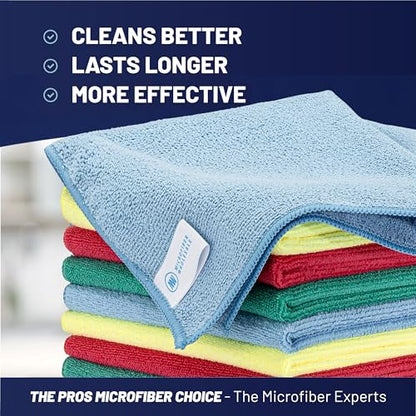 MW Pro Microfiber Cleaning Cloth | Blue Green Red Yellow | 12 Pack | 16” x 16” | All Purpose Microfiber Towels - Clean, Dust, Polish, Scrub, Absorbent - color: Blue, Green, Red, Yellow