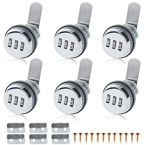 RealPlus 6 Pack Combination Cam Lock 3/4" Cylinder Coded Cabinet Lock Metal Security Locks Bright Chrome Password Lock for Cabinet Drawers - color: Silver, size: 6pcs 3/4"