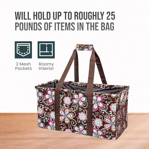 Extra Large Utility Tote Bag - Oversized Collapsible Beach Bag - Brown Daisy - color: Brown Daisy