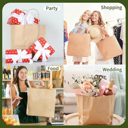 13x7x13 Inch Kraft Paper Large Gift Bags with Handles Bulk-50Pack Recyclable Sturdy Brown Paper Bags for Business, Merchandise, Gifts Bags, Shopping, Retail Stores, Takeout, Birthday Party