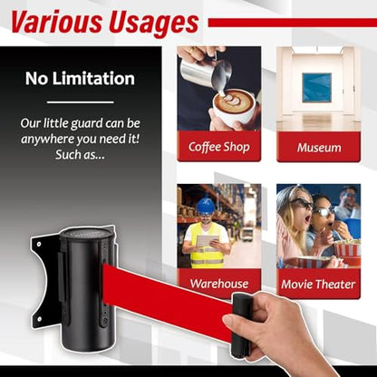 DuraSteel Wall Mount Crowd Control Retractable Belt Barrier - 9.2 Ft Red Retractables Barrier Belt, Crowd Control Barriers Do Not Enter Line Dividers for Crowds NOT Stanchions with Retractable Belts - color: Red Belt, size: Black Case
