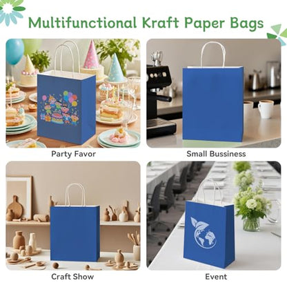 100 Pack Paper Gift Bags with Handles, 8x4.75x10 Inch, Royal Blue - color: Royal Blue