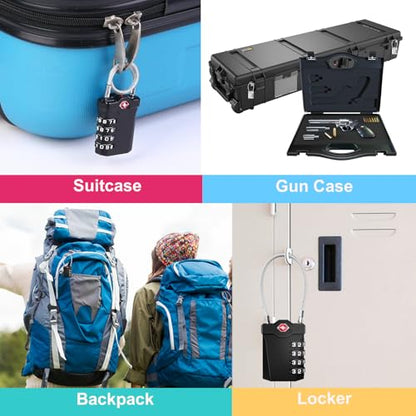 ZHEGE TSA Approved Luggage Lock, Travel Lock, 5.5in Flexible Cable (Black) - color: 1p Black