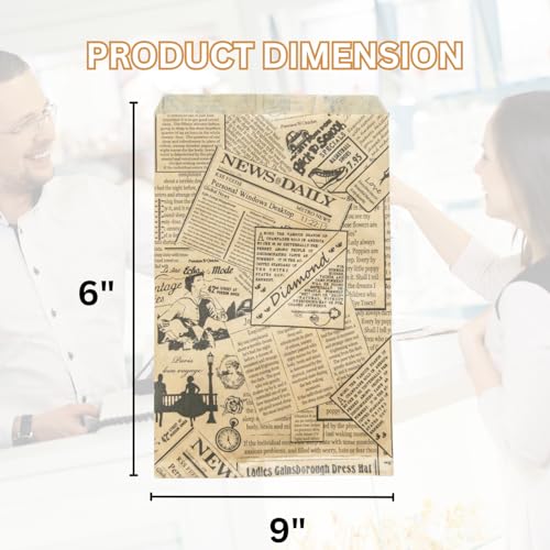 Novel Box 100 Pack Newsprint Kraft Print Flat Merchandise Bags 6x9 in - color: Newsprint Kraft, size: 6" x 9" Inches