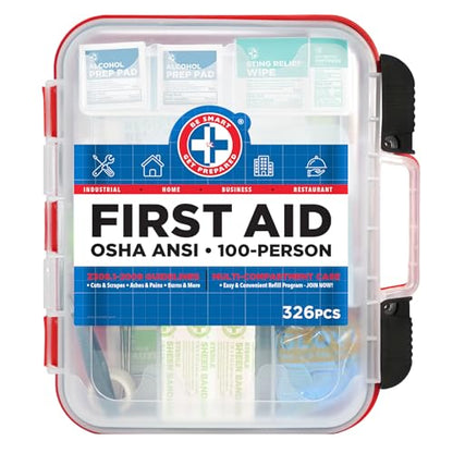 Be Smart Get Prepared 326 Pc OSHA ANSI First Aid Kit Hard Case 100 People