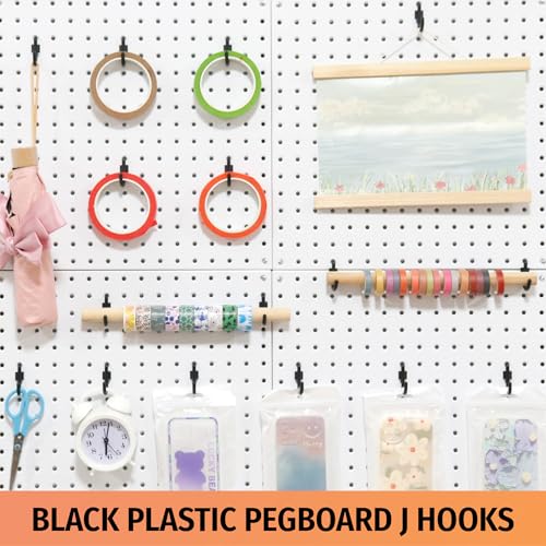 HUHOLE 100PC Black Plastic Pegboard J Hooks for 1/4" Board - color: Black