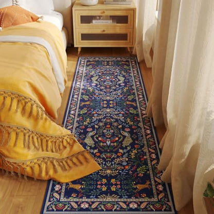 Rugcomf Runner Rug 2x5 Floral Washable Non Slip, Blue - color: Blue, size: 2' x 5' (Rectangular)