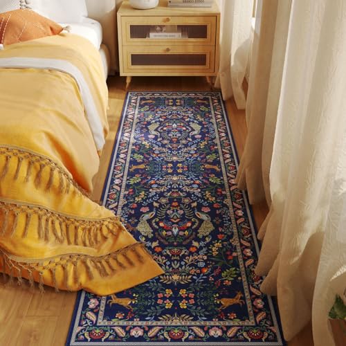 Rugcomf Long Hallway Runner Rug 2'7"x14' Floral Washable Non Slip, Blue - color: Blue, size: 2'7" x 14' (Rectangular)