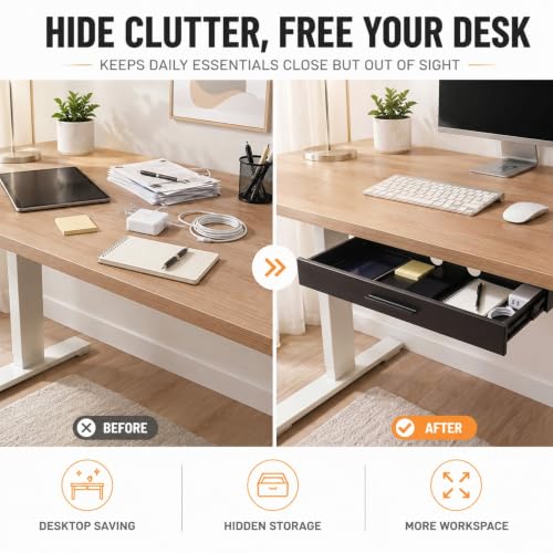 Menkxi 20 x 9 in Under Desk Drawer,Slide out Storage Organizer Heavy Duty - size: 20 x 9 in