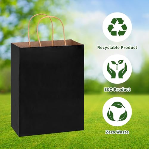 OUTUXED 150pcs Black Paper Bags with Handles, 8x4x10 Gift Bags with Handles - color: Black 8x4x10in, size: 1 Count (Pack of 150)