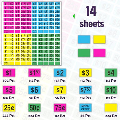 2240 Pcs Garage Sale Stickers,1/2" X 3/4" Pre-Printed Yard Sale Tag Sticker - style: Rectangular - 2240pcs