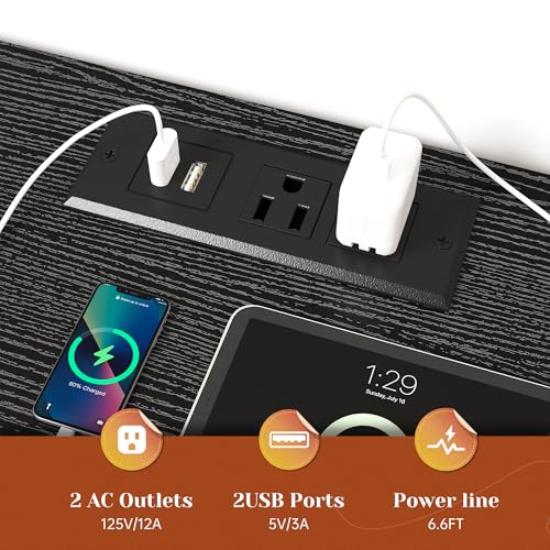 EnHomee Dresser for Bedroom with LED Lights & Charging Station - color: Grey