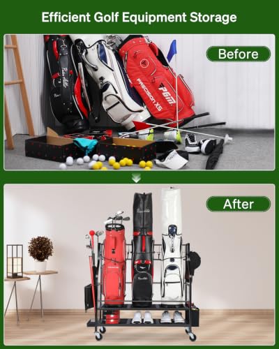 FHXZH Golf Bag Storage Garage Organizer - Golf Bag Stand with Wheels - color: Black - 3 Golf Bag Organizer