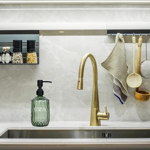 18 oz Dark Green Glass Soap Dispenser with Black Rustproof Pump - color: Dark Green