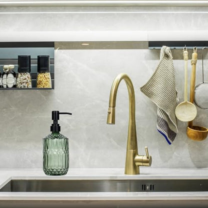 18 oz Dark Green Glass Soap Dispenser with Black Rustproof Pump - color: Dark Green
