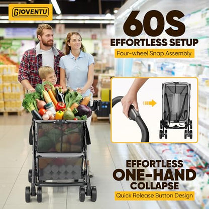 Folding Shopping Cart for Groceries, 80lbs Collapsible Stroller Cart