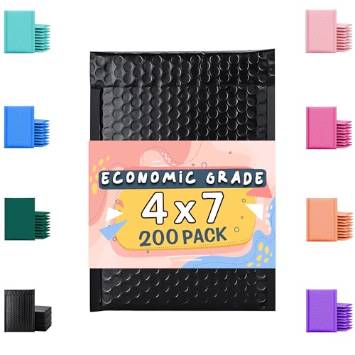 Black Poly Bubble Mailers 4x8 200 Pack Usable 4x7 - color: Black, size: 4x8 Inch - 200 pcs