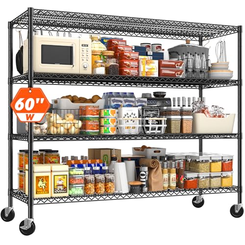 REIBII 60" W ×24" D×65.3" H, 4 Tier Wire Shelving 2878LBS Heavy Duty Steel Storage Rack Shelving Adjustable Shelves for Warehouses, Garages, Kitchens, and Commercial Spaces/Premium Wheels 2 Pack - size: 2 Set-60''W X 24'' D X 65.3'' H