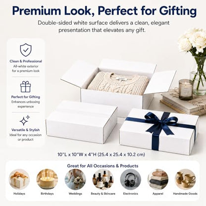 10x10x4 White Shipping Boxes, 25 Pack - size: 10x10x4 Inch