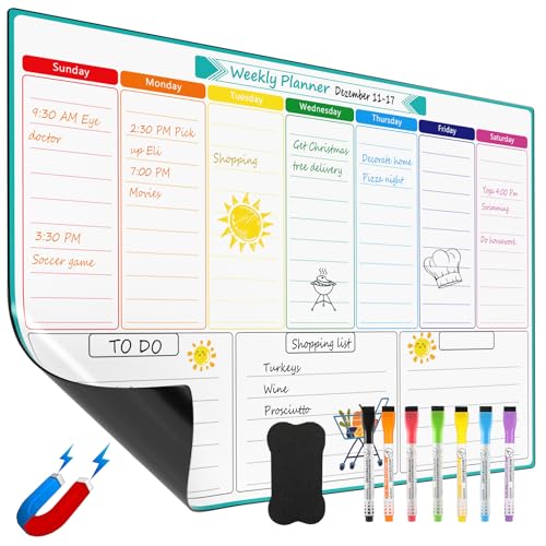 MaxGear Weekly Dry Erase Board for Fridge, 16"x12" Magnetic Calendar