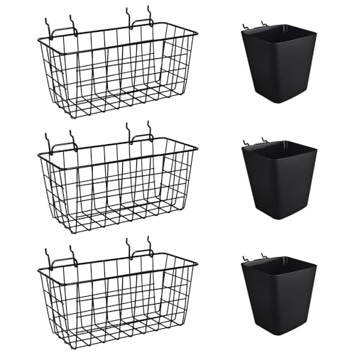 Pegboard Basket Organizer Set, 6 Pack Peg Board Baskets & Bin Cups (Black) - color: Black & Black