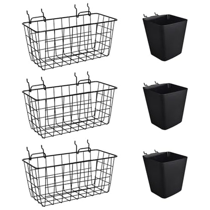 Pegboard Basket Organizer Set, 6 Pack Peg Board Baskets & Bin Cups (Black) - color: Black & Black
