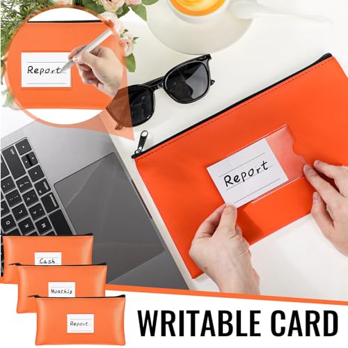 Paterr 6 Pcs Money Bags with Zipper PU Leather Deposit Bank Bag Security Money Pouch Receipt Holder Bank Pouch Wallet with Label for Cash Coin Makeup Cosmetics Bills Tickets, 11 x 6 Inch(Orange) - color: Orange