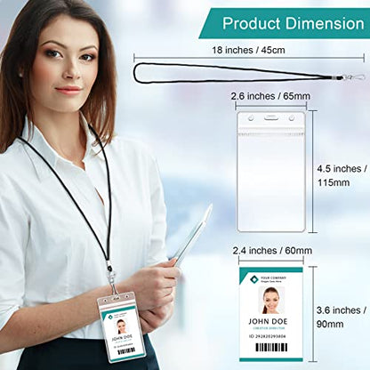 Marspark 200 Pcs Lanyard with ID Holder Bulk Clear, Black - color: Black