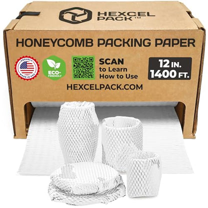 HexcelPack HexcelWrap Mini Honeycomb Packing Paper - White, 12" x 1400' - color: White HoneyComb, size: 12" x 1400 Feet - Roll with Dispenser Box