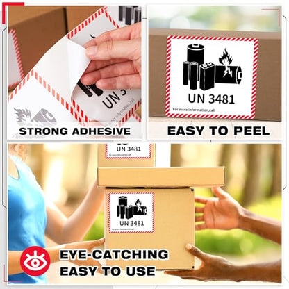 Dunzoom 100 Pcs UN3481 Battery Labels Lithium Caution 4.7" X 4.3" - color: Un3481, size: 4.7" X 4.3"