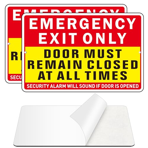 Emergency Exit Only Sign, (2 Pack) Self Adhesive Emergency Exit Sign Sticker for Door, Rust Free and Reflective Aluminum Metal Signs for Wall (9 x 6 inches, Red/Yellow) - color: Red /Yellow