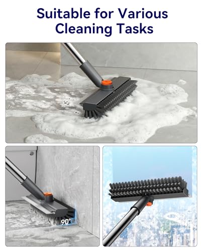 3 in 1 Adjustable Small Floor Scrub Brush with Long Handle - color: Grayorange