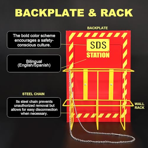 MSDS SDS Binder and Wall Station,Yellow Heavy Duty 3 Inch Material Safety Data Sheet 3 Ring Binder with SDS Wire Rack and Display Sign, Chain,Mounting Hardware,Safety Posters,MSDS Labels