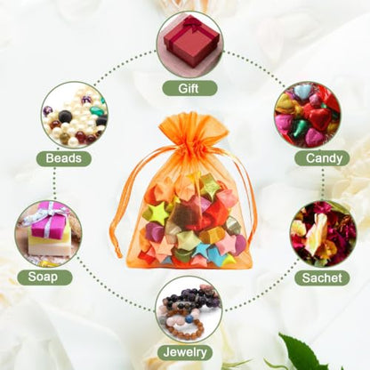 Kelfuoya 50Pcs Organza Drawstring Pouches, Orange 4"×6" Sheer Gift Bags - color: Orange-4"x6"
