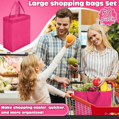 Windyun 50 Pcs Reusable Tote Bag Bulk 8 x 4 x 10 Inch, Rose Red - color: Rose Red