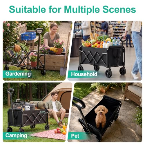 SUNNYFEEL Lightweight Folding Wagon Cart, 350LBS Portable Wagon Carts Foldable for Shopping Camping Garden Beach,Black