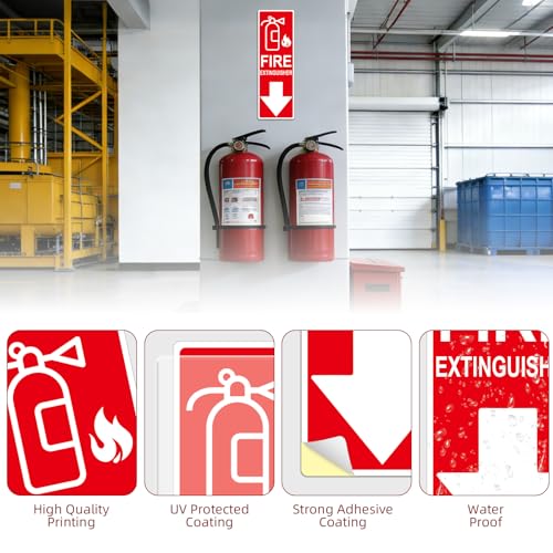 Fire Extinguisher Sign Sticker, Glow in the Dark with Down Arrow 3 Pack - size: 4×12 Inch