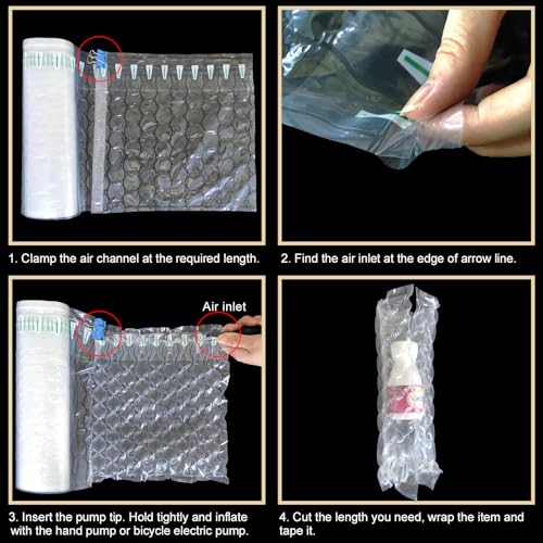 Inflatable Bubble Cushioning Wrap Roll Heavy Duty Bottle Shipper Protector Sleeve 12"x164' Large Size Air Bubbles Packing Supplies for Fragile Items, Air Pillows for Shipping Moving Packaging - size: 12"x164'