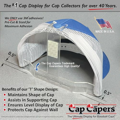 Cap Capers® Baseball Cap Display; Wall Mounted Hat Rack; Baseball Cap Storage & Organization; (6 pk) Great for Cap Collectors. The Ultimate Display for Baseball Caps
