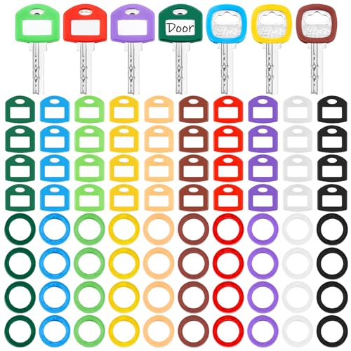 Blulu 80 Pcs Key Labels Color Covers Caps Tags Keys Rings, Classic Color - color: Classic Color