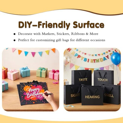 Shintop 5pcs Medium Gift Bags with Tissue Paper, 11.8x3.9x9.8 in (Black) - color: M-5-Black