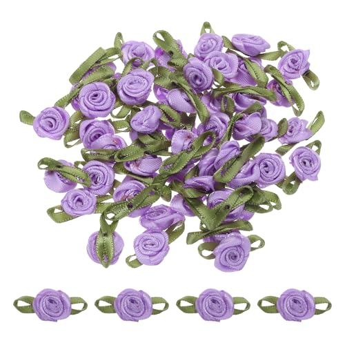 MECCANIXITY 80 Pcs Lavender Mini Roses Bow 15mm Small Satin Flower Bows Ribbon for Sewing Appliques Crafts Little Satin Bows Artificial Flowers - color: Lavender
