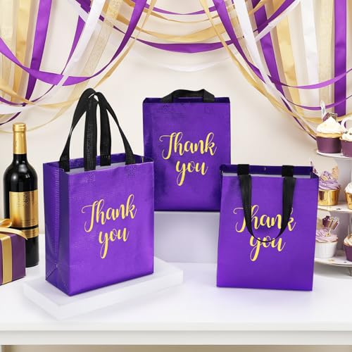 Fumete 50 Pcs Purple Glossy Thank You Gift Bag with Handles - color: Purple