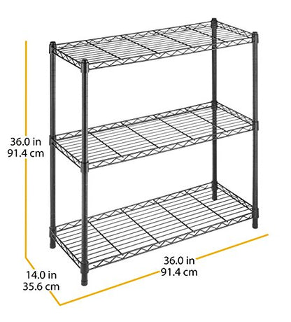 Whitmor 3 Tier Shelving Unit, Metal Shelving, Adjustable Wire Shelving - color: Black, size: 3-TIER,36"L x 14"W x 36"H
