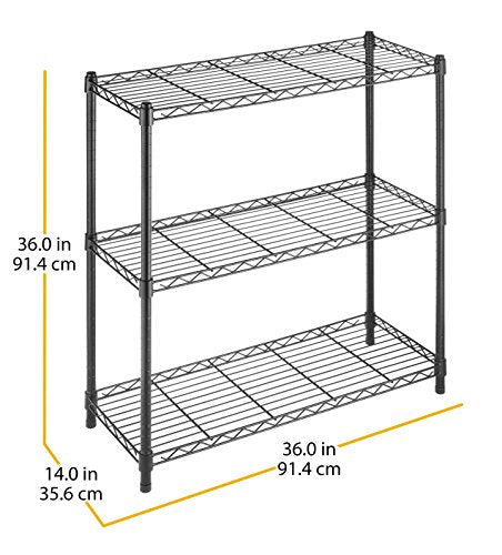 Whitmor 3 Tier Shelving Unit, Metal Shelving, Adjustable Wire Shelving - color: Black, size: 3-TIER,36"L x 14"W x 36"H